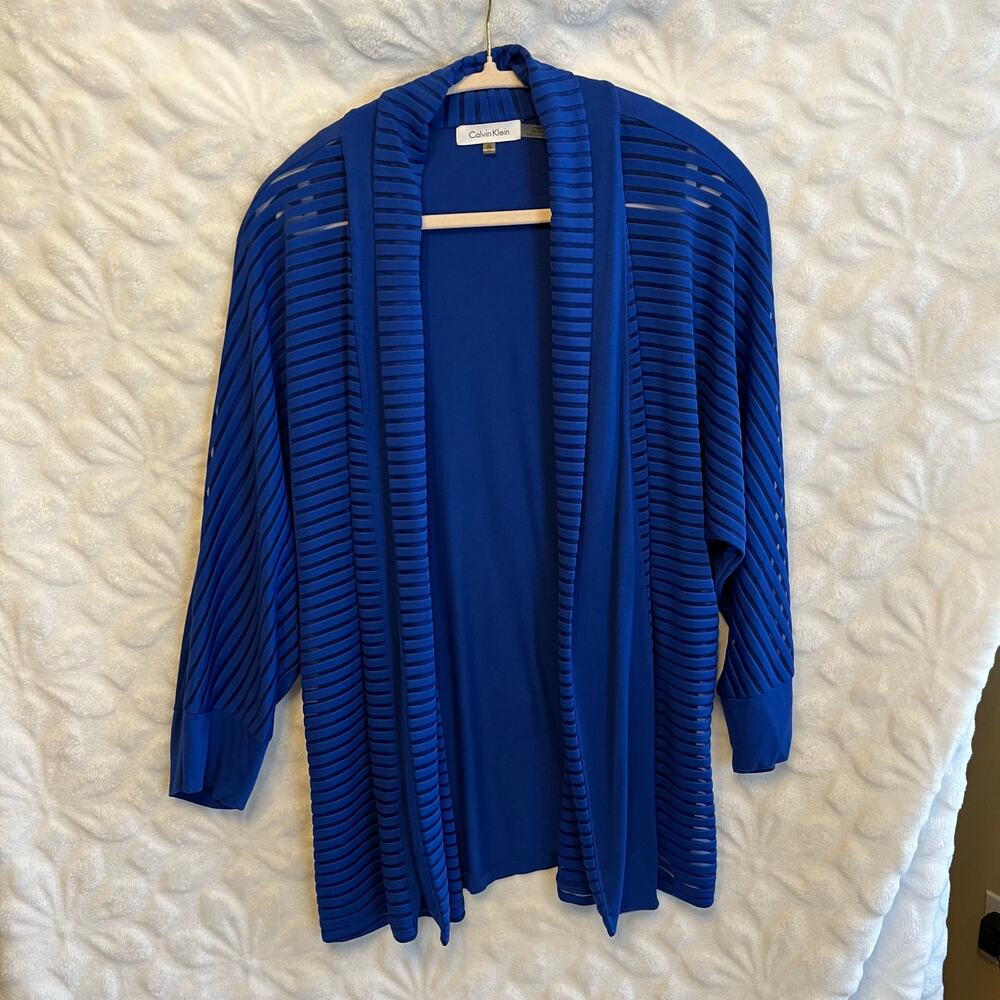 CALVIN KLEIN Royal Blue color dolman sleeves open front “burn out” stripes